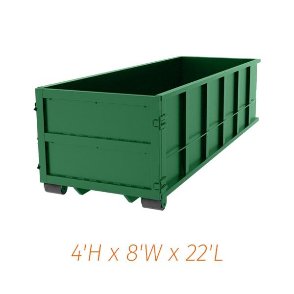 our 20-yard dumpsters have a weight limit of approximately 10,000 pounds, or 5 tons